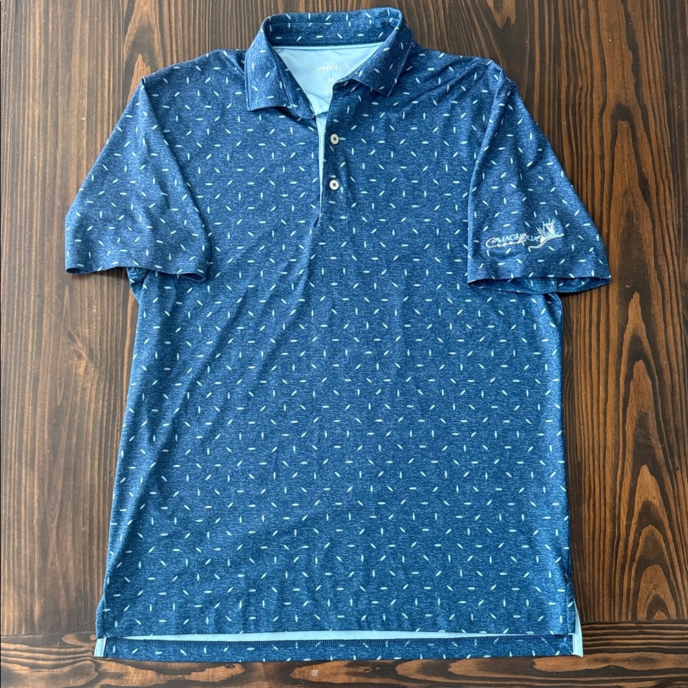 Johnnie-O Men’s Golf Polo Magnolia Creek Logo on Sleeve Navy Blue Medium Surf